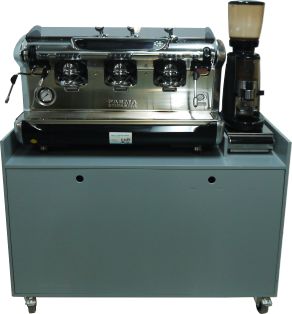 MESSE Espressomaschine Faema 3-gruppig 16A CEE 4,8 kw , autark mit Unterbau, incl. Bohnenmühle